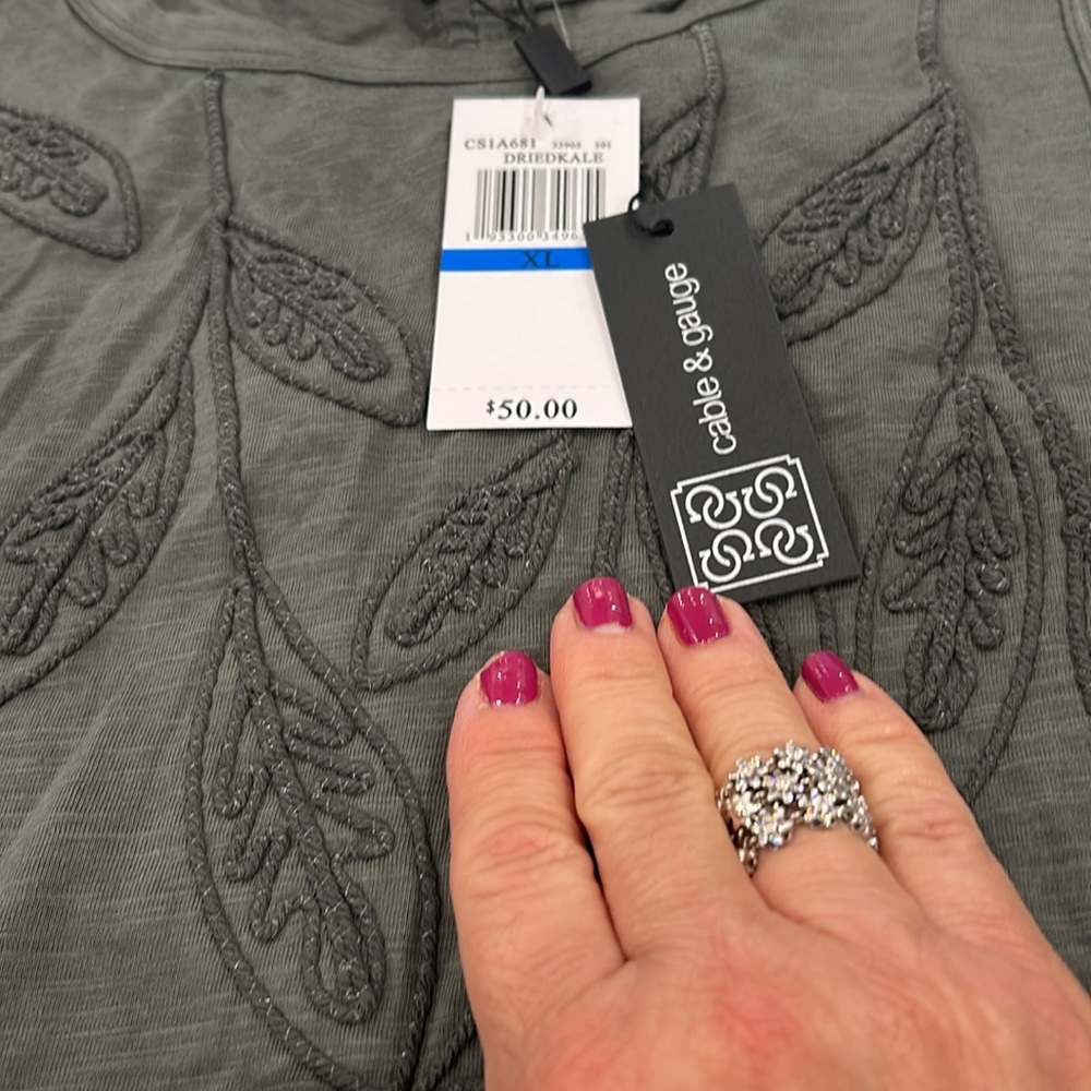 Cable & Gauge Olive Sleeveless Embroidered Sleeveless Top-XL - Picture 4 of 11